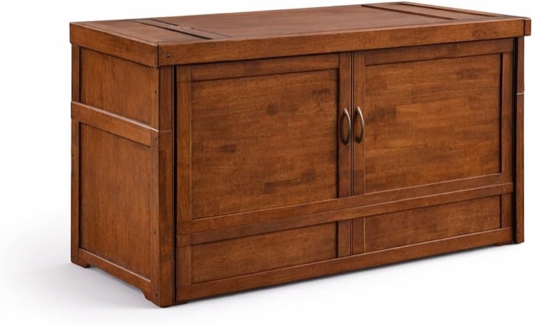 Night and Day Murphy Cube solid-wood cabinet bed shown as a chest and folded open